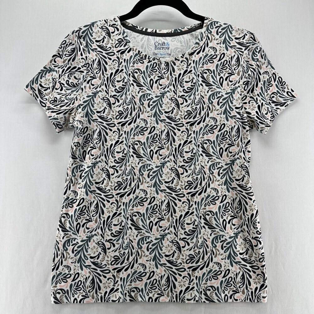 Croft & Barrow The Classic Tee Womens PXS Crew Neck Short Sleeve Leaf Multicolor